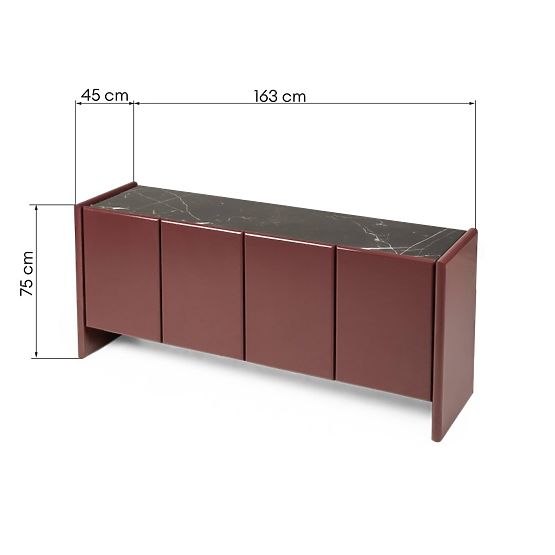 Credenza a quattro ante Loren, bordeaux/marrone, marmo, lucida