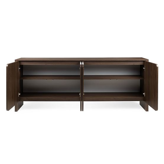 Credenza a quattro ante Moku noce villa, superfici frontali arrotondate