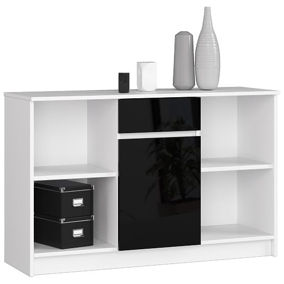 CREDENZA B-17 120 cm 1 CASSETTO 1 PORTA PK BIANCO / NERO LUCIDO