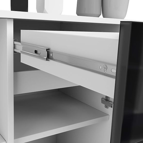 CREDENZA B-17 120 cm 1 CASSETTO 1 PORTA PK BIANCO / NERO LUCIDO