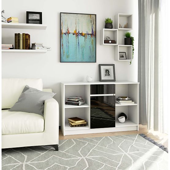 CREDENZA B-17 120 cm 1 CASSETTO 1 PORTA PK BIANCO / NERO LUCIDO