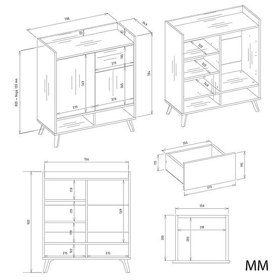 Credenza COLIN Mobile 2 Ante 1 Cassetto con Gambe BIANCA