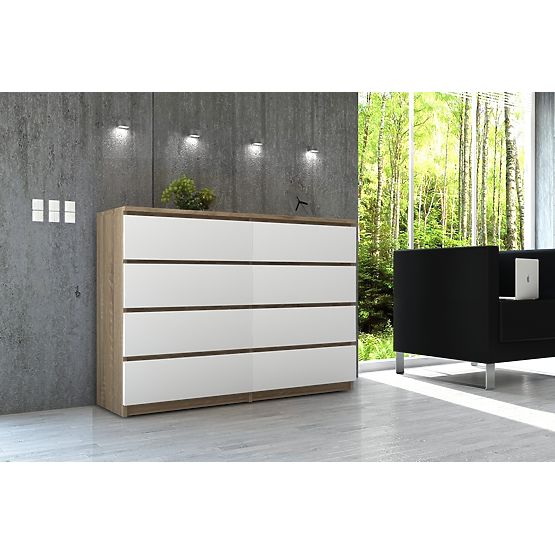 CREDENZA K 120 cm 8 CASSETTI PK SONOMA / BIANCO
