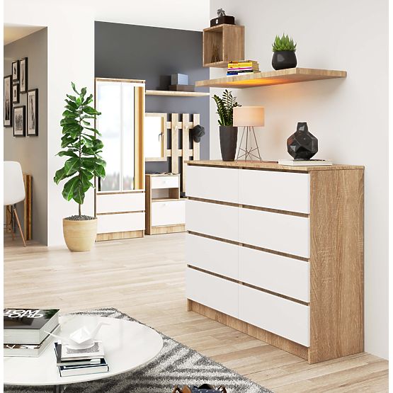 CREDENZA K 120 cm 8 CASSETTI PK SONOMA / BIANCO