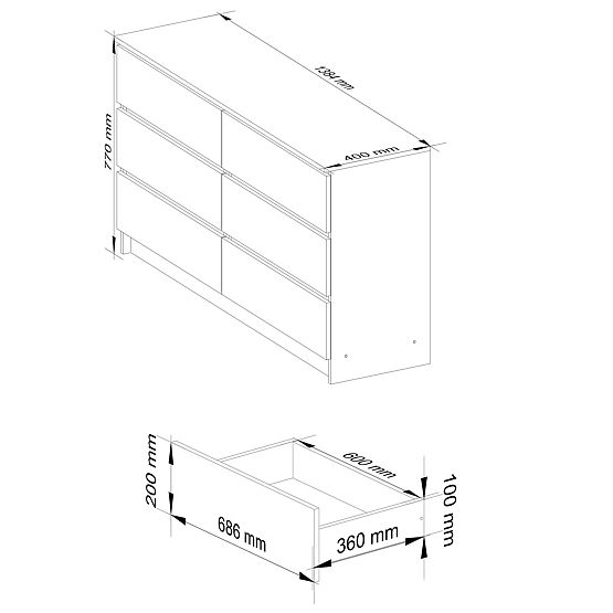 CREDENZA K 140 cm 6 CASSETTI PK BIANCA