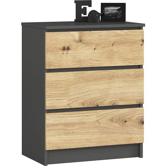 CREDENZA K60 3 CASSETTI CLP GRAFITE GRIGIO / ROVERE ARTIGIANO