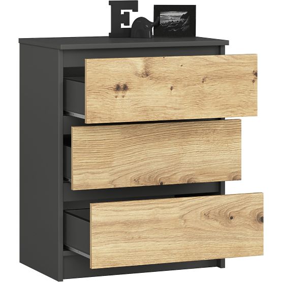 CREDENZA K60 3 CASSETTI CLP GRAFITE GRIGIO / ROVERE ARTIGIANO