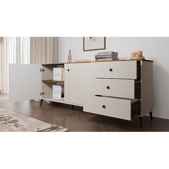 Credenza POINT 2D3S Cashmere Beige Rovere Castello Mobile 3 Cassetti 2 Ante Soggiorno