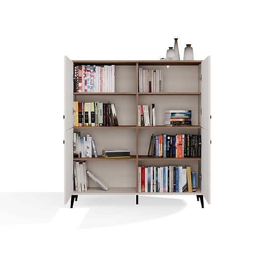 Credenza POINT 4D Cashmere Beige Rovere Castello Armadietto 4 Ante 8 Ripiani per Soggiorno