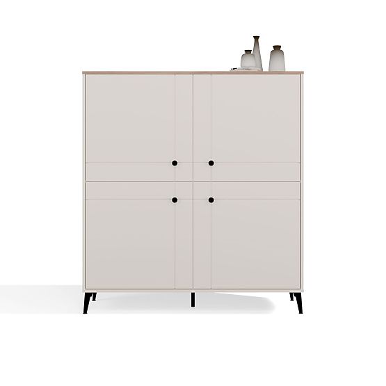Credenza POINT 4D Cashmere Beige Rovere Castello Armadietto 4 Ante 8 Ripiani per Soggiorno
