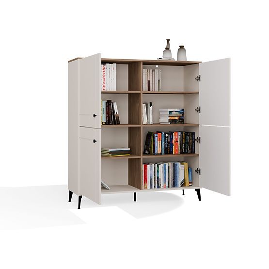 Credenza POINT 4D Cashmere Beige Rovere Castello Armadietto 4 Ante 8 Ripiani per Soggiorno