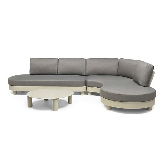 Divano angolare da giardino con 2 tavolini Santa Ana, alluminio, beige, decorazione marmo, forme arr
