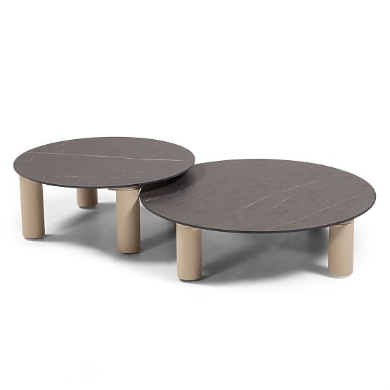 Divano angolare da giardino con 2 tavolini Santa Ana, alluminio, beige, decorazione marmo, forme arr