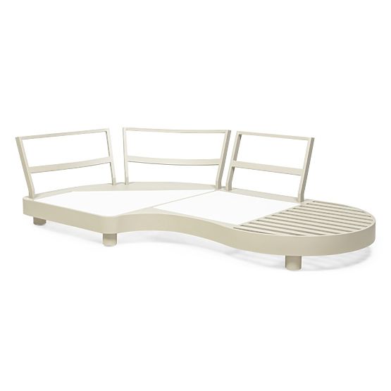 Divano angolare da giardino con 2 tavolini Santa Ana, alluminio, beige, decorazione marmo, forme arr