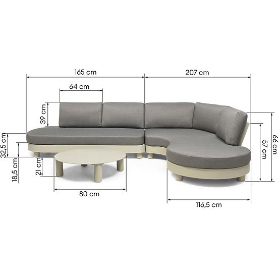 Divano angolare da giardino con 2 tavolini Santa Ana, alluminio, beige, decorazione marmo, forme arr
