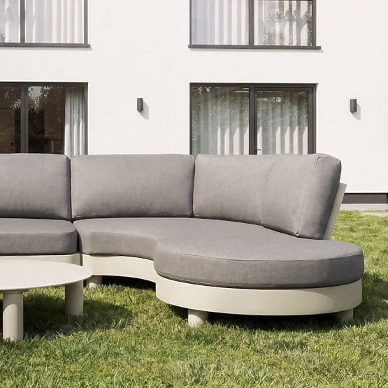 Divano angolare da giardino con 2 tavolini Santa Ana, alluminio, beige, decorazione marmo, forme arr