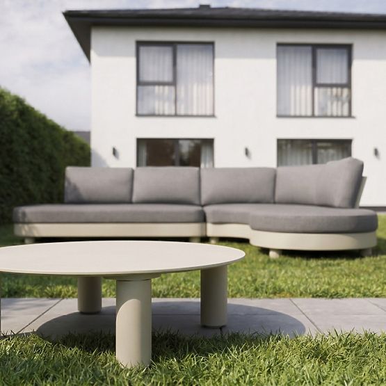 Divano angolare da giardino con 2 tavolini Santa Ana, alluminio, beige, decorazione marmo, forme arr