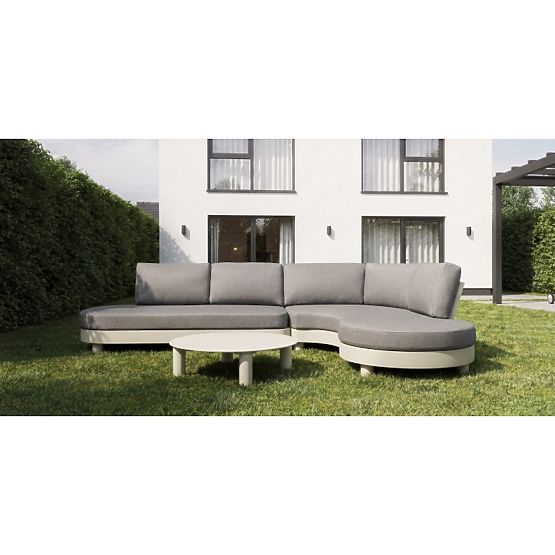 Divano angolare da giardino con 2 tavolini Santa Ana, alluminio, beige, decorazione marmo, forme arr