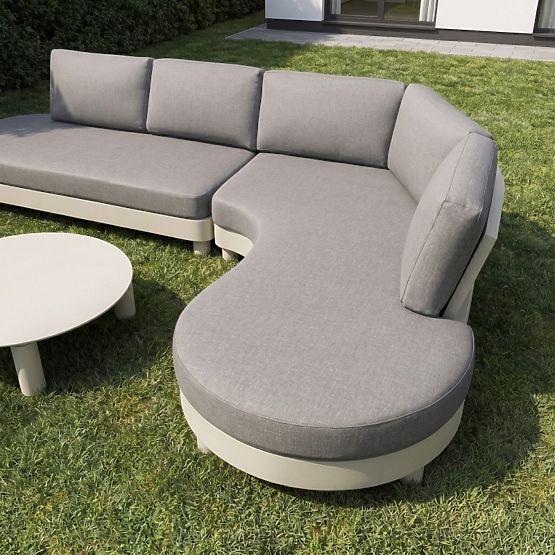 Divano angolare da giardino con 2 tavolini Santa Ana, alluminio, beige, decorazione marmo, forme arr