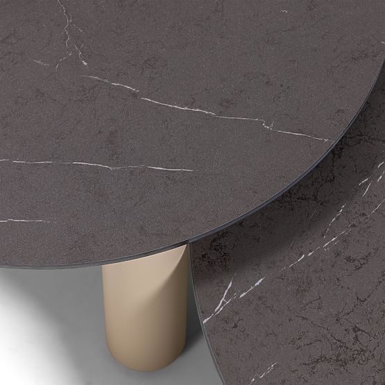 Divano angolare da giardino con 2 tavolini Santa Ana, alluminio, beige, decorazione marmo, forme arr