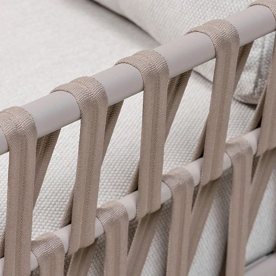 Divano angolare da giardino con tavolino Amarello, alluminio, intrecciato, beige chiaro/beige-grigio