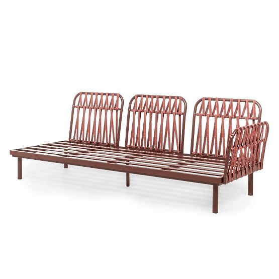 Divano angolare da giardino con tavolino Amarello, alluminio, intrecciato, beige chiaro/marrone bord