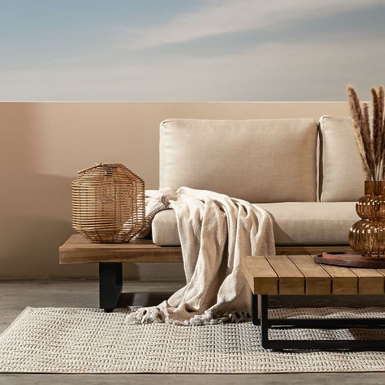 Divano angolare da giardino con tavolino Borgo, legno di acacia FSC, aspetto teak, beige