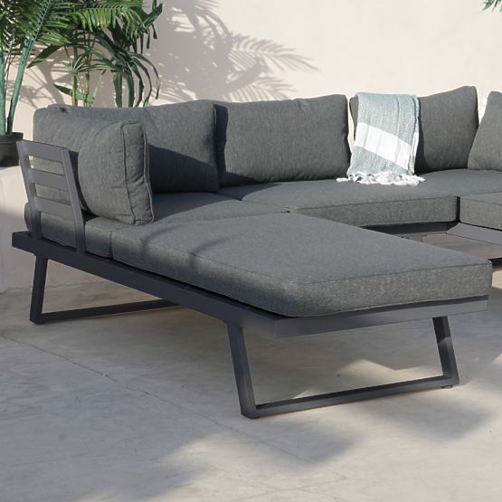 Divano angolare da giardino con tavolino Lafoole Lunge, spun-poly, grigio scuro