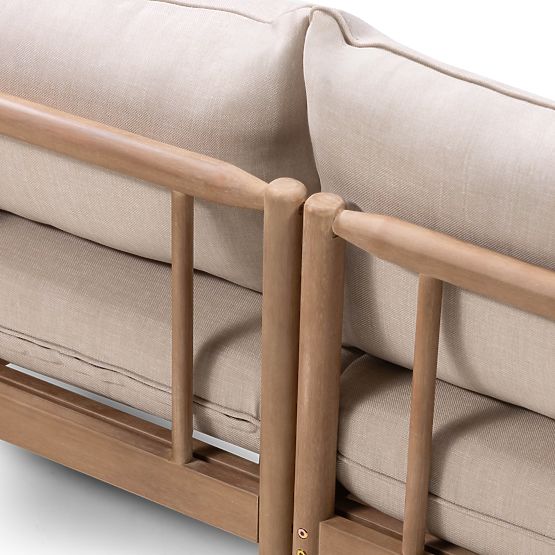 Divano angolare da giardino con tavolino Mortlake, legno di eucalipto FSC, finitura teak, beige chia