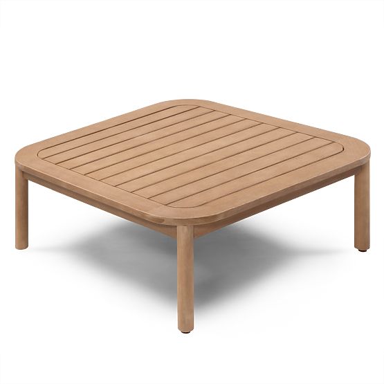 Divano angolare da giardino con tavolino Mortlake, legno di eucalipto FSC, finitura teak, beige chia