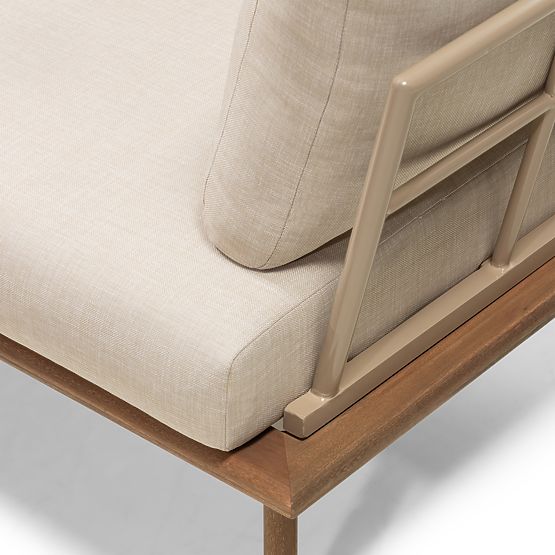 Divano angolare da giardino con tavolino Penne, legno di eucalipto FSC, beige