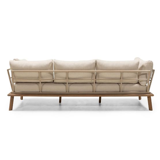 Divano angolare da giardino con tavolino Penne, legno di eucalipto FSC, beige