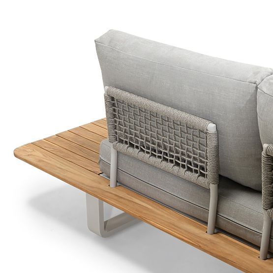 Divano angolare da giardino con tavolino San Piero 2, legno di teak FSC, grigio/naturale