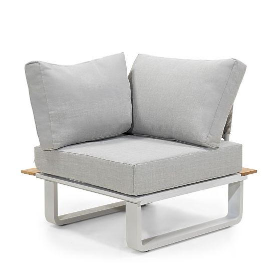Divano angolare da giardino con tavolino San Piero 2, legno di teak FSC, grigio/naturale