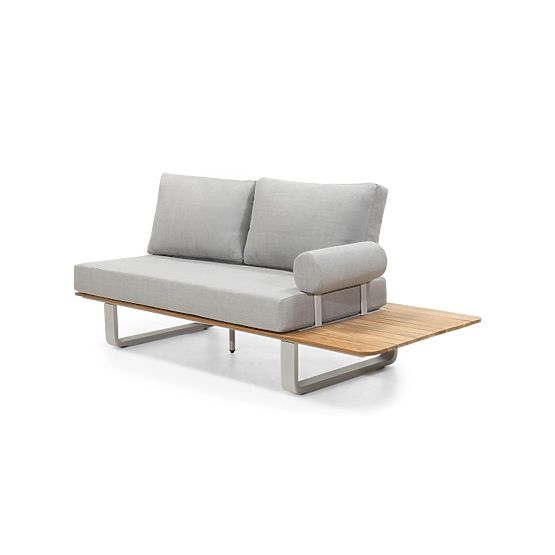 Divano angolare da giardino con tavolino San Piero 2, legno di teak FSC, grigio/naturale