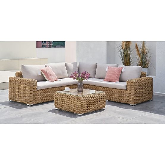 Divano angolare da giardino con tavolino Sandy, technorattan, beige