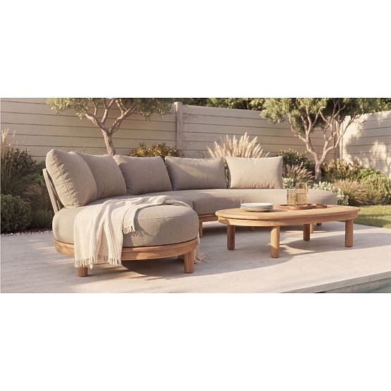 Divano angolare da giardino con tavolino Summerland, legno di acacia, aspetto teak, marrone-grigio, 