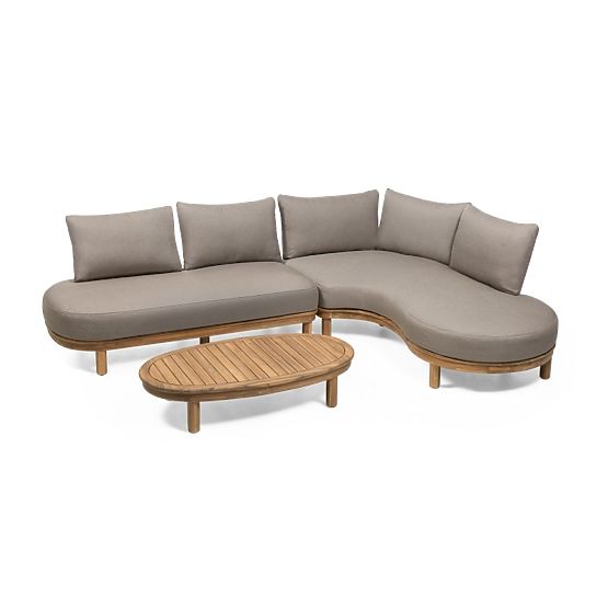 Divano angolare da giardino con tavolino Summerland, legno di acacia, aspetto teak, marrone-grigio, 