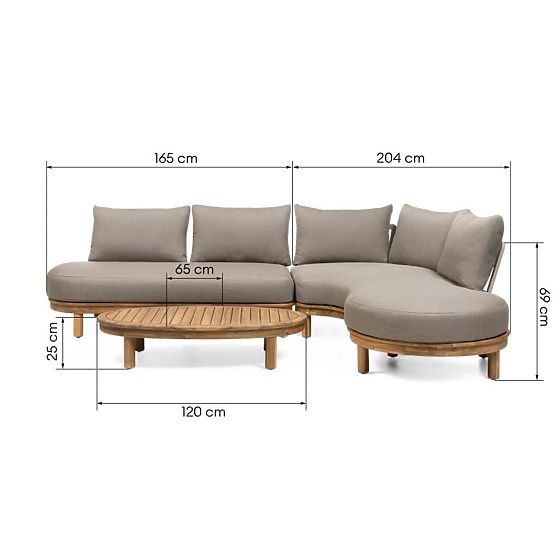 Divano angolare da giardino con tavolino Summerland, legno di acacia, aspetto teak, marrone-grigio, 