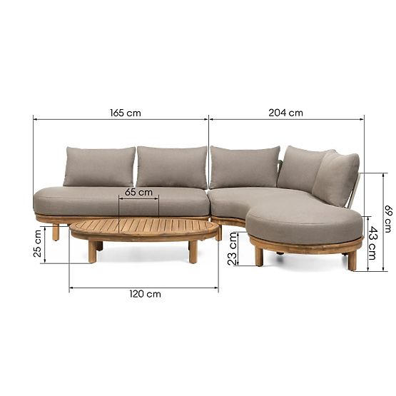 Divano angolare da giardino con tavolino Summerland, legno di acacia, aspetto teak, marrone-grigio, 