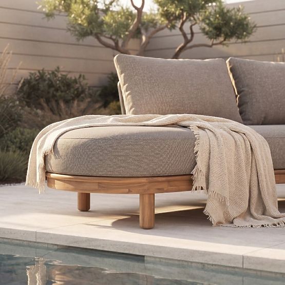Divano angolare da giardino con tavolino Summerland, legno di acacia, aspetto teak, marrone-grigio, 