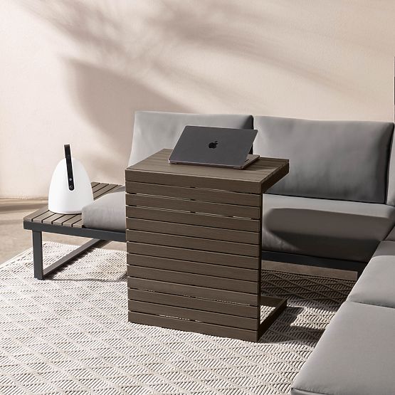 Divano angolare da giardino con tavolino Valongo, polywood, spun-poly, grigio chiaro/antracite