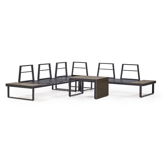 Divano angolare da giardino con tavolino Valongo, polywood, spun-poly, grigio chiaro/antracite