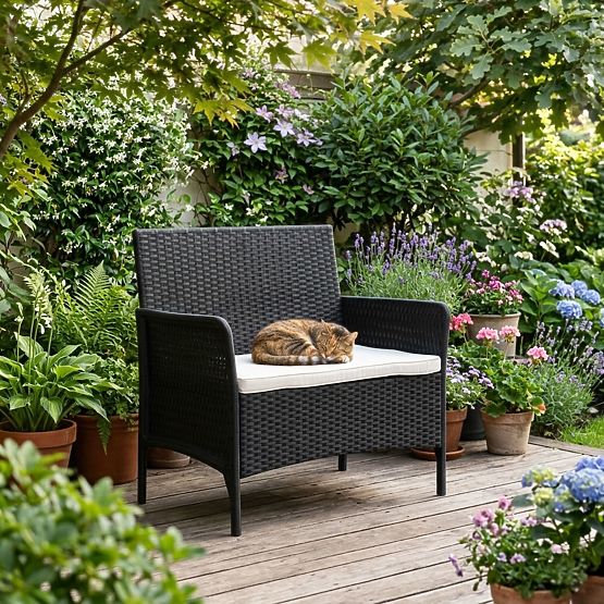 Divano da giardino a due posti con cuscino panca per balcone terrazza giardino nero MultiGarden