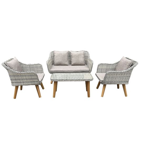 Elegante set da giardino in tecnorattan (2 poltrone comode, divano + tavolino) LARGO grigio non unif