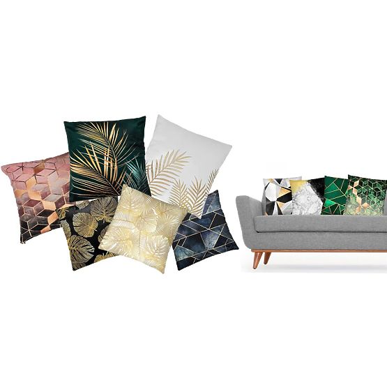 Fodera per cuscino 3D - verde e oro