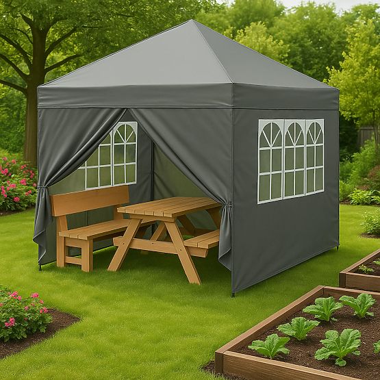 Gazebo da giardino 3x3 m a montaggio automatico + 4 pareti laterali MultiGarden