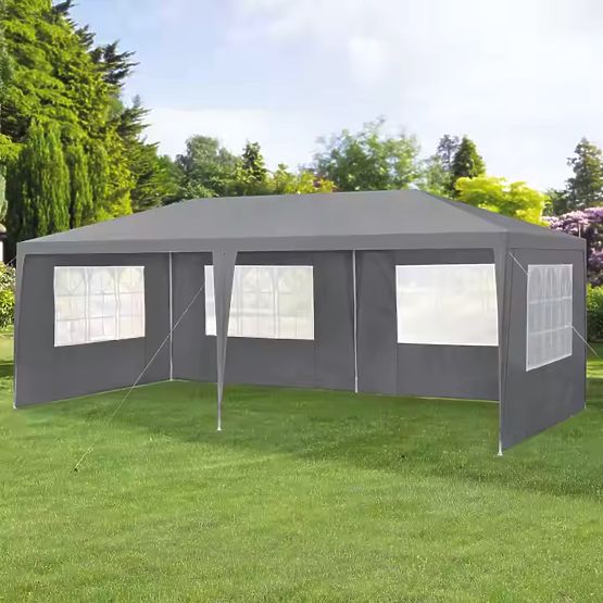 Gazebo da giardino 3x6 m 6 pareti grigio MultiGarden