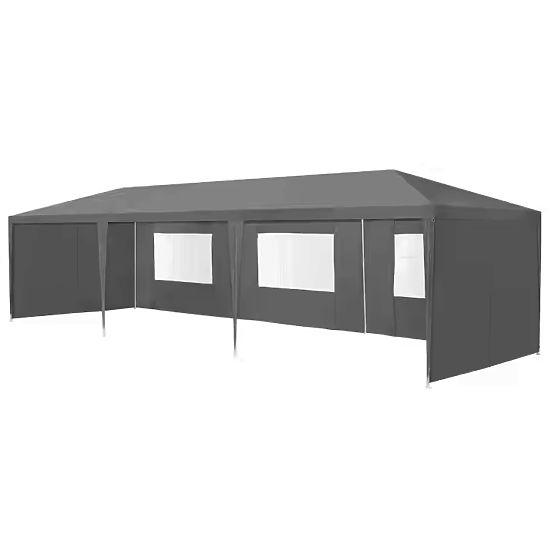 Gazebo da giardino 3x9 m 8 pareti grigio MultiGarden