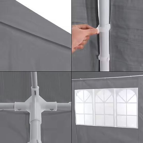 Gazebo da giardino 3x9 m 8 pareti grigio MultiGarden